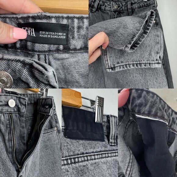 Zara Grey Acid Wash High Rise Distressed Denim Boyfriend Mom Jeans 4 - Picture 12 of 14